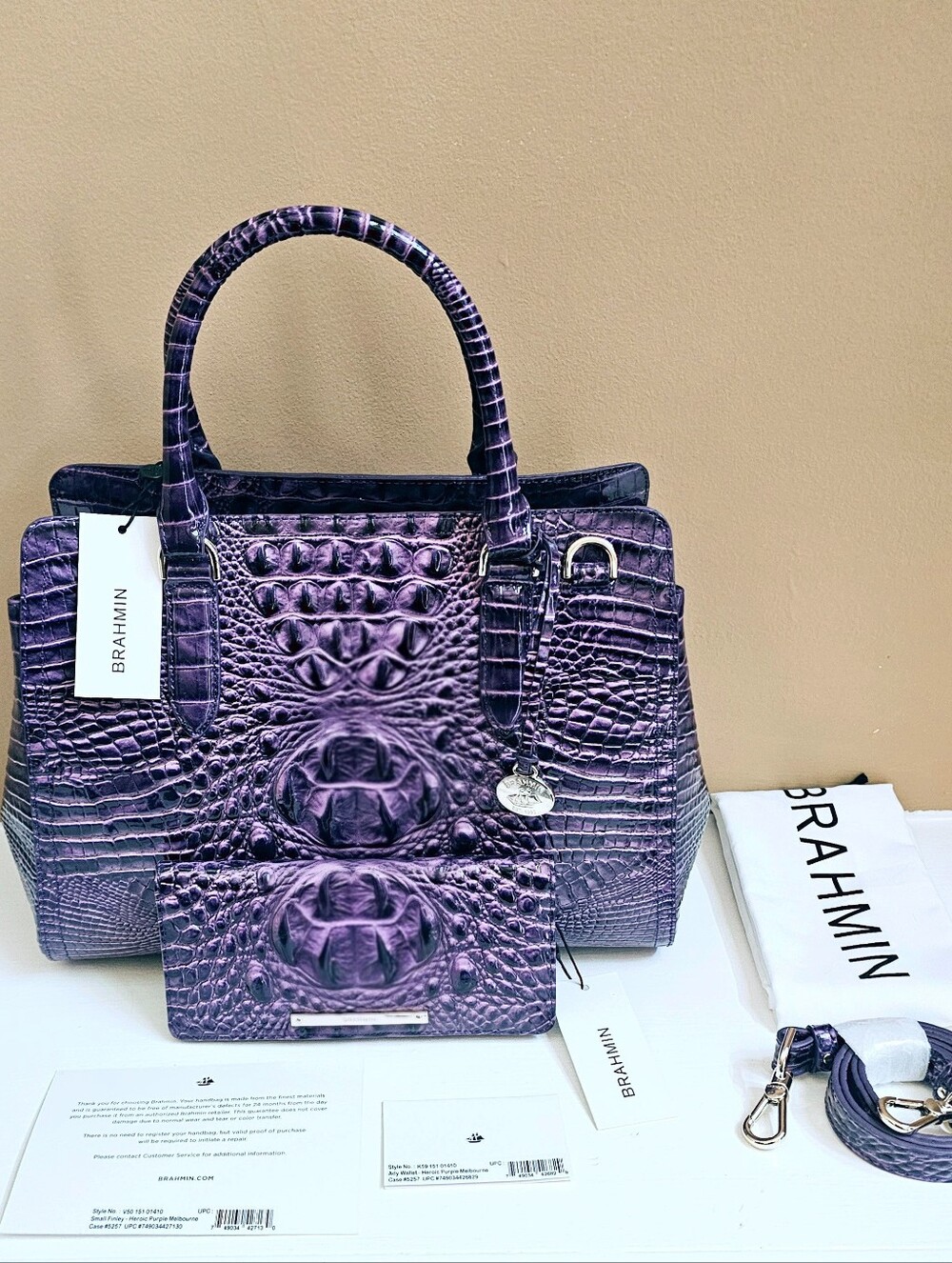 NWT Brahmin HEROIC PURPLE Small Finley w/Ady Wallet
